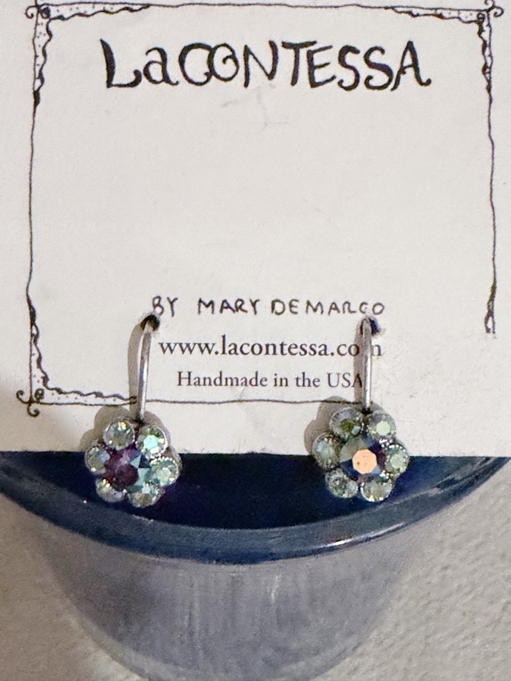 LACONTESSA By Mary Demarco Aurora Crystal Flower Drop Earrings - Blue/Green